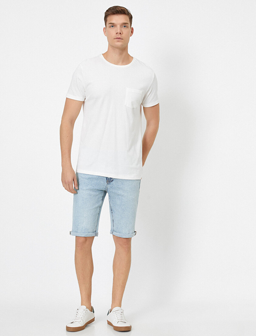 Cep Detaylı Jean Şort