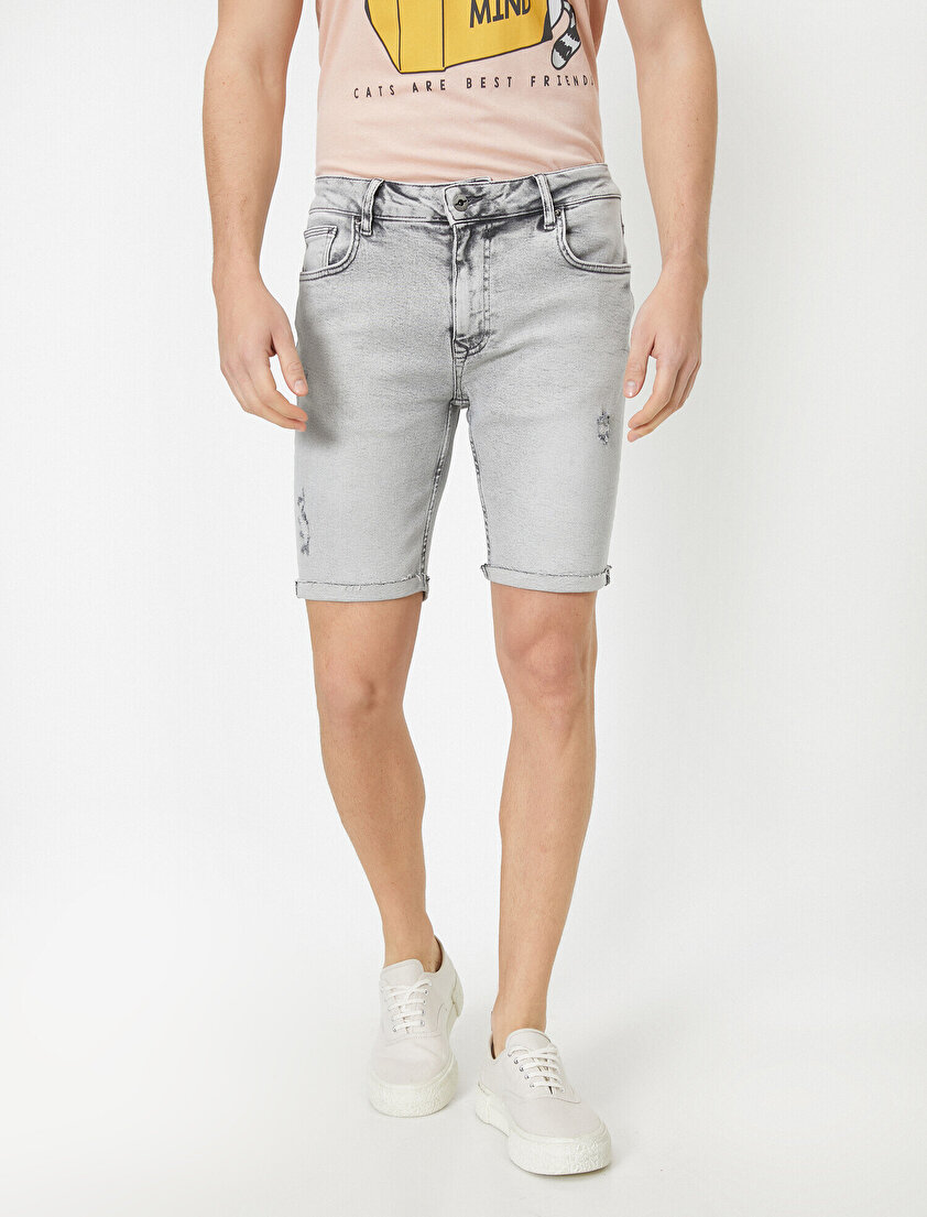 Cep Detaylı Jean Şort