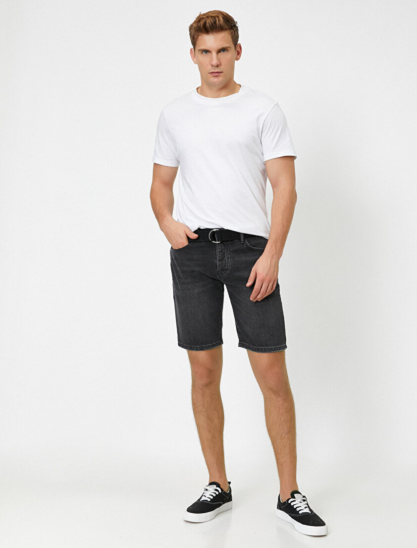 Normal Bel Cep Detaylı Casual Jean Şort