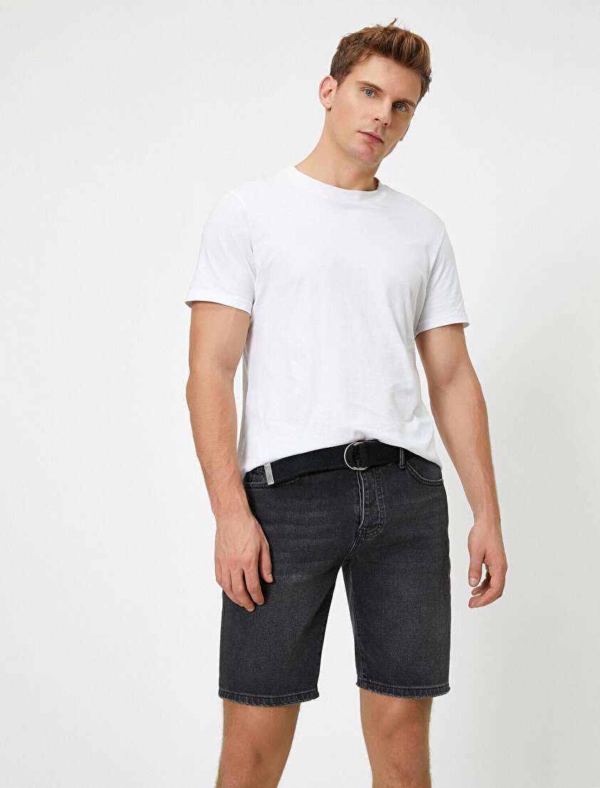 Normal Bel Cep Detaylı Casual Jean Şort