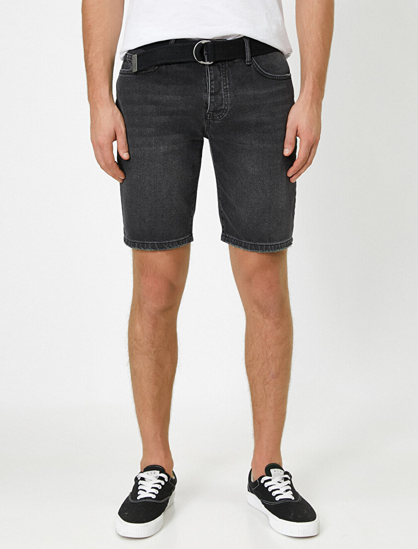Normal Bel Cep Detaylı Casual Jean Şort