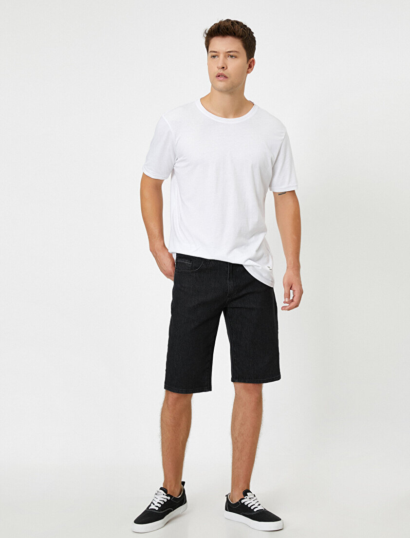 Normal Bel Cep Detaylı Jean Şort