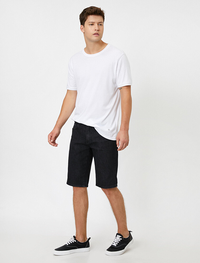 Normal Bel Cep Detaylı Jean Şort