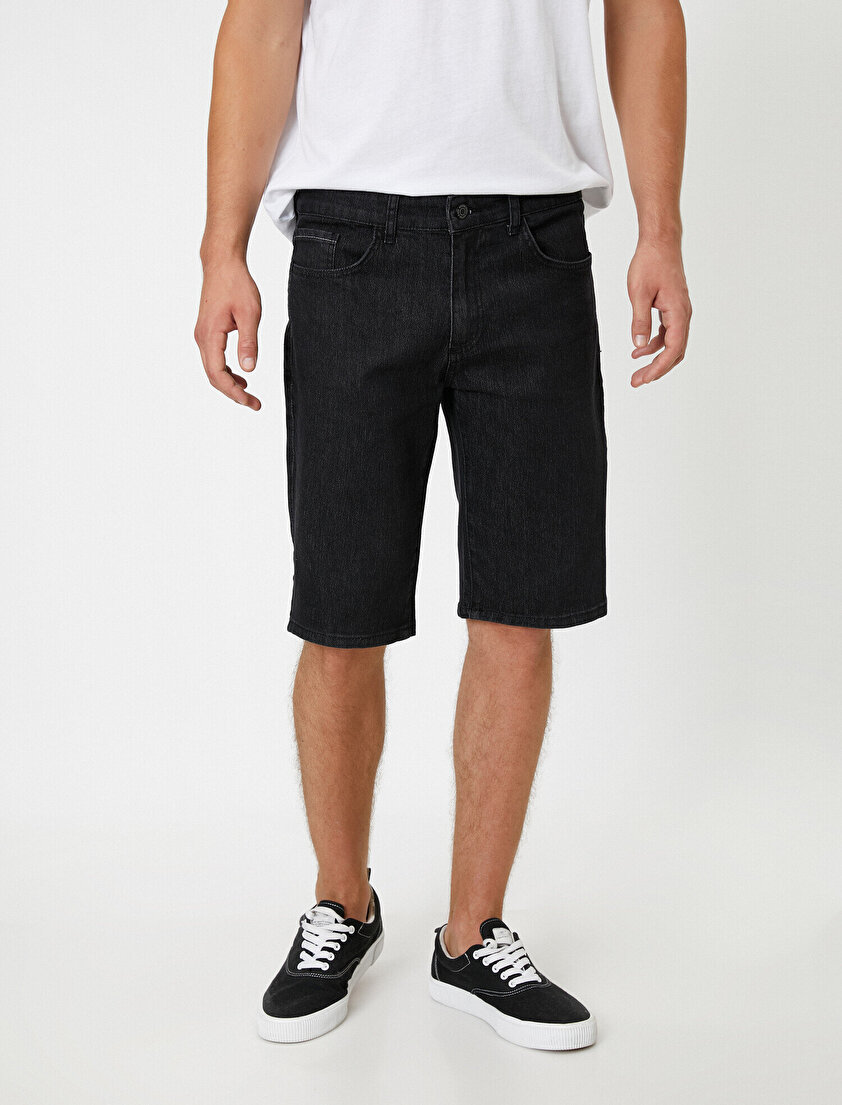 Normal Bel Cep Detaylı Jean Şort