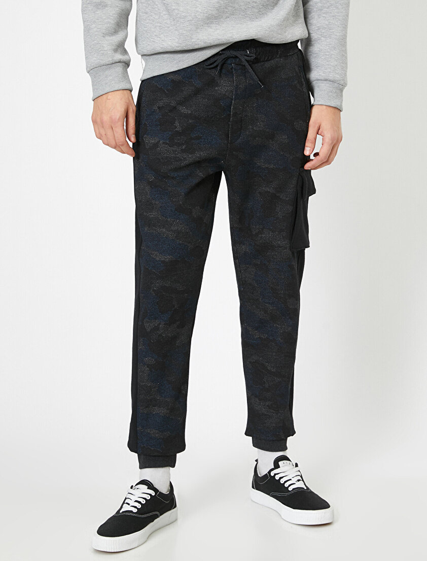 Kamuflaj Desenli Kargo Cepli Paçası Lastikli Eşofman Altı