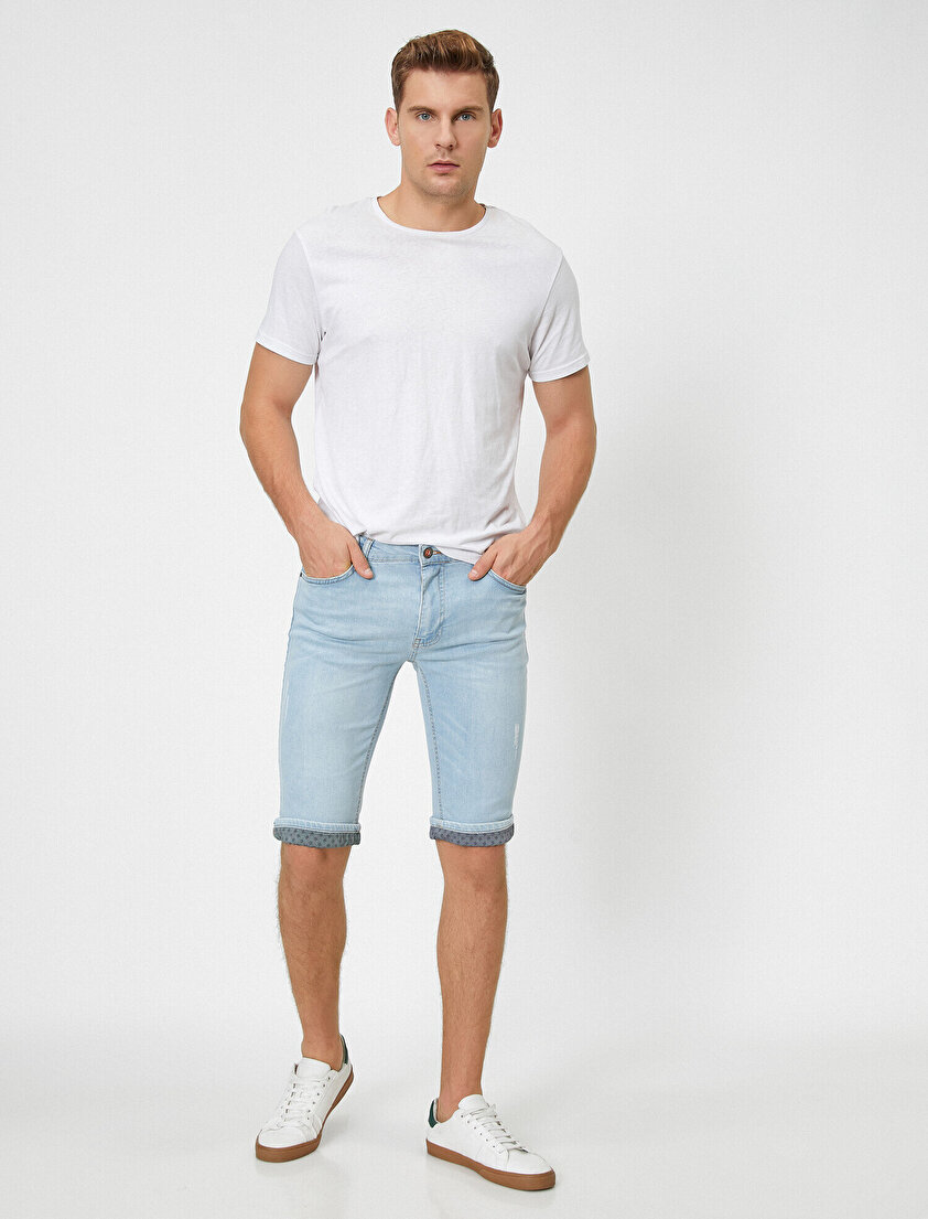 Normal Bel Cep Detaylı Casual Jean Şort