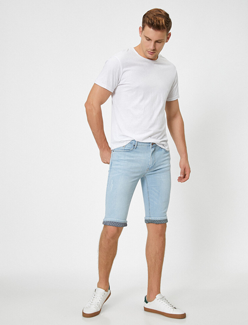 Normal Bel Cep Detaylı Casual Jean Şort