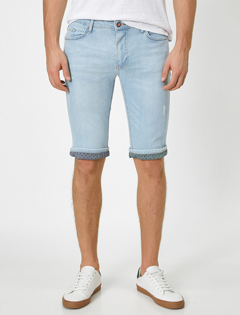 Normal Bel Cep Detaylı Casual Jean Şort