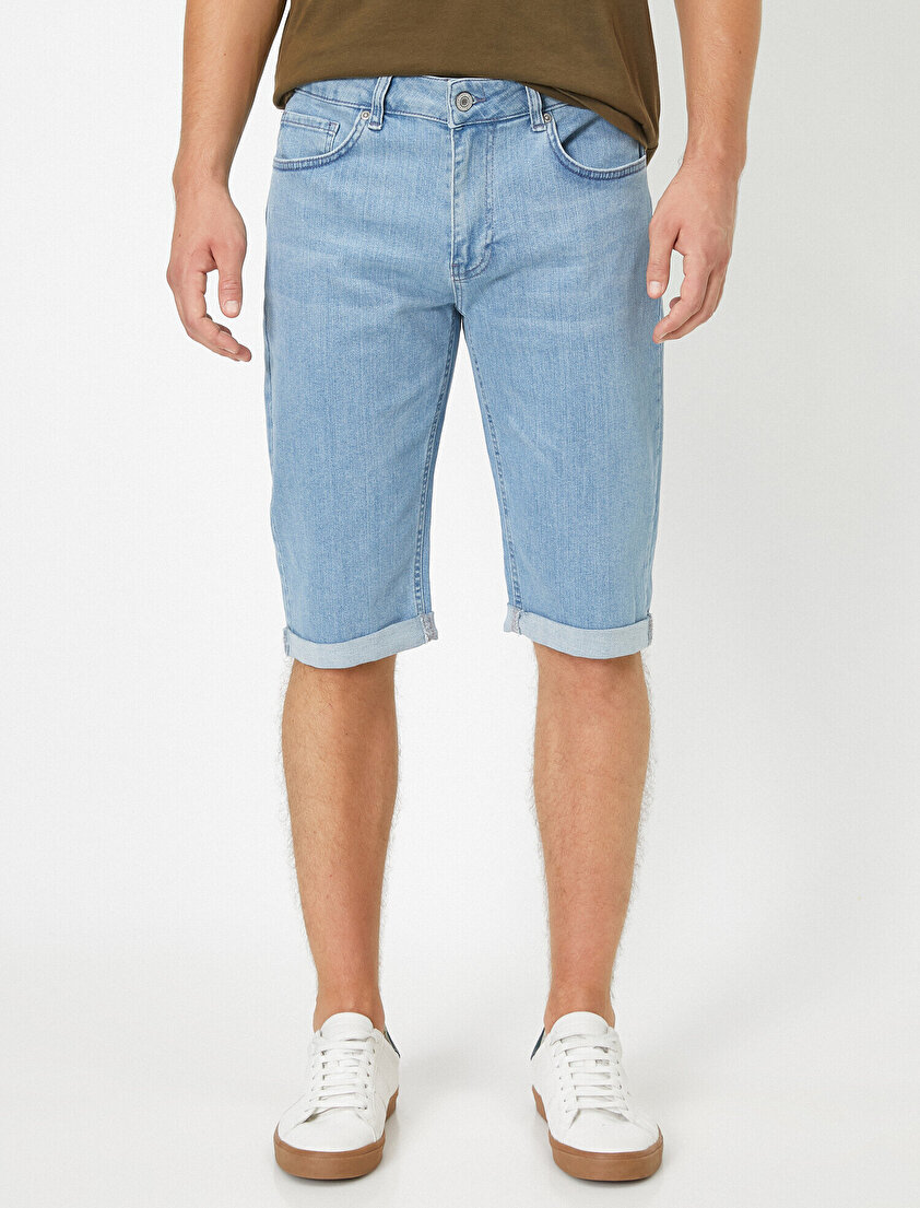 Normal Bel Cep Detaylı Jean Şort