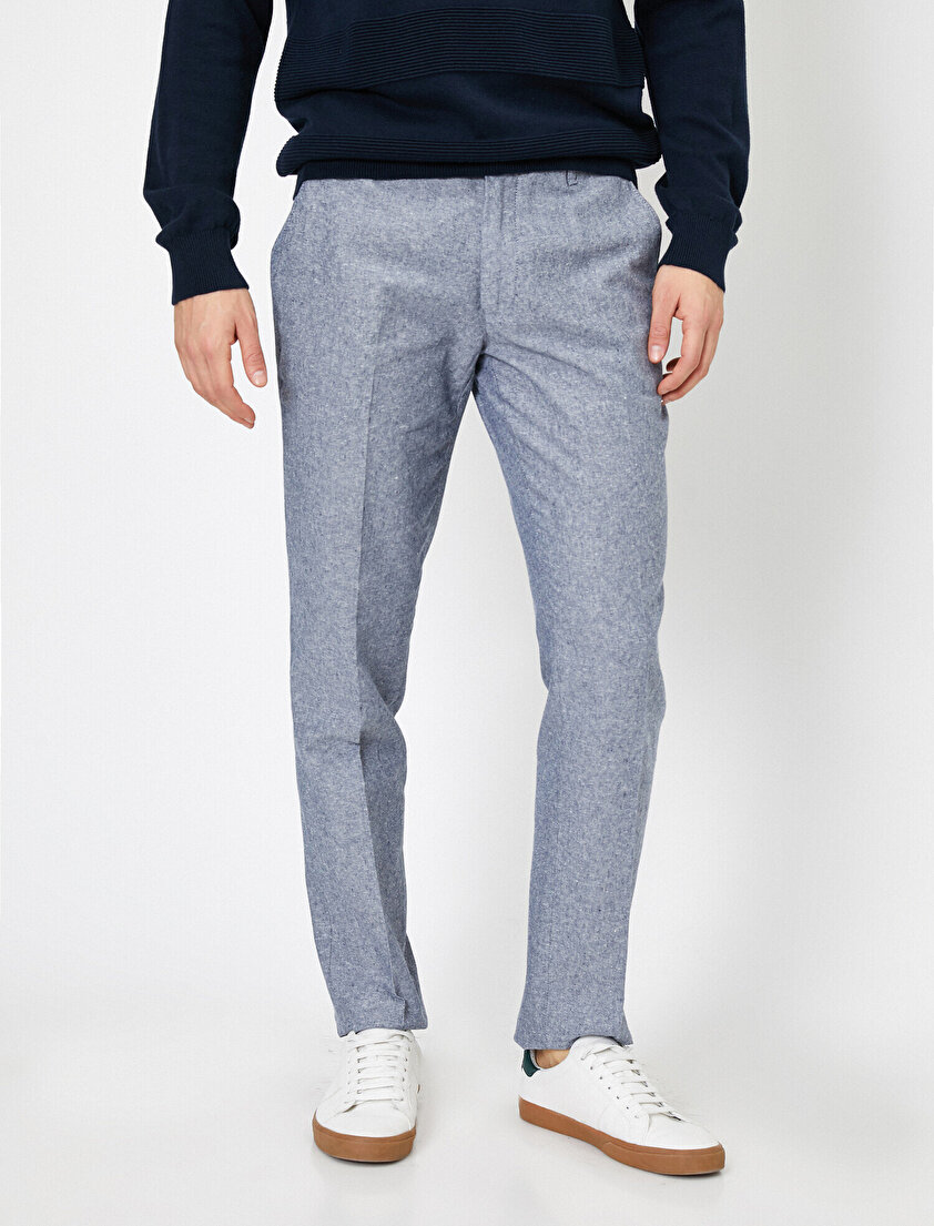 Cep Detaylı Slim Fit Kareli Pantolon