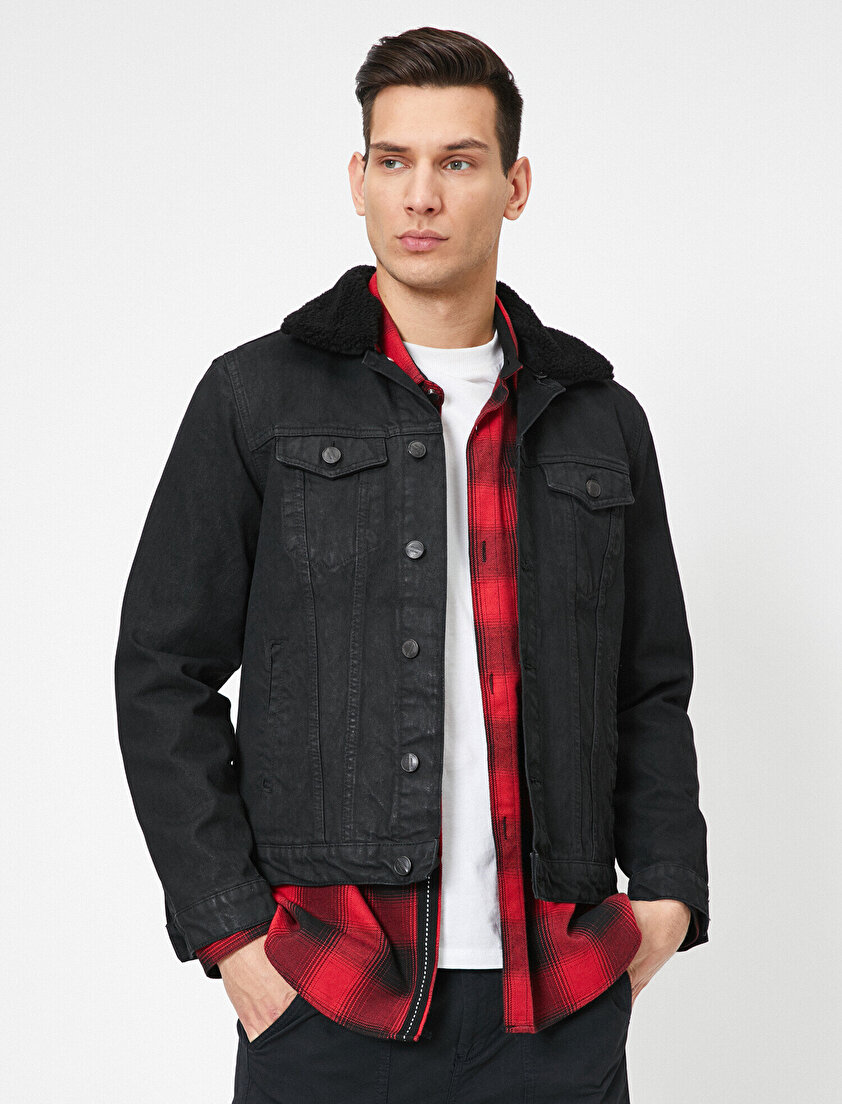 Yakası Suni Kürklü %100 Pamuk Jean Ceket