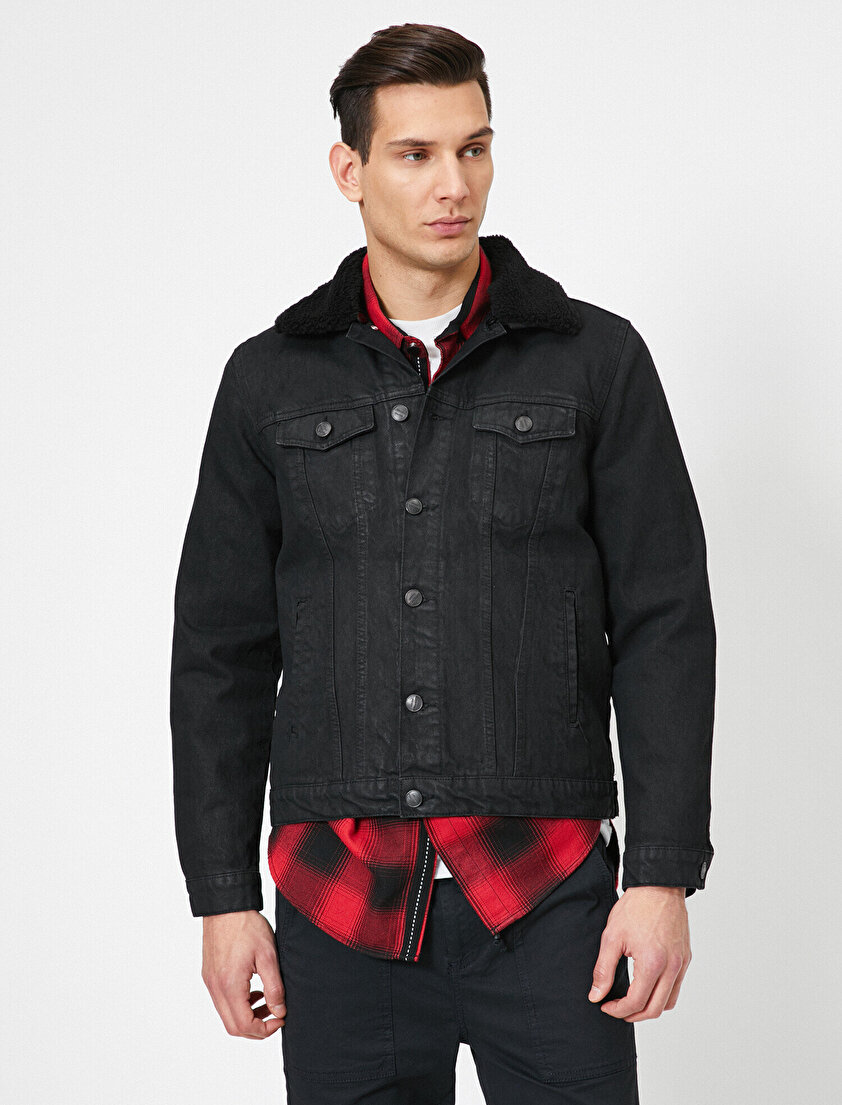 Yakası Suni Kürklü %100 Pamuk Jean Ceket