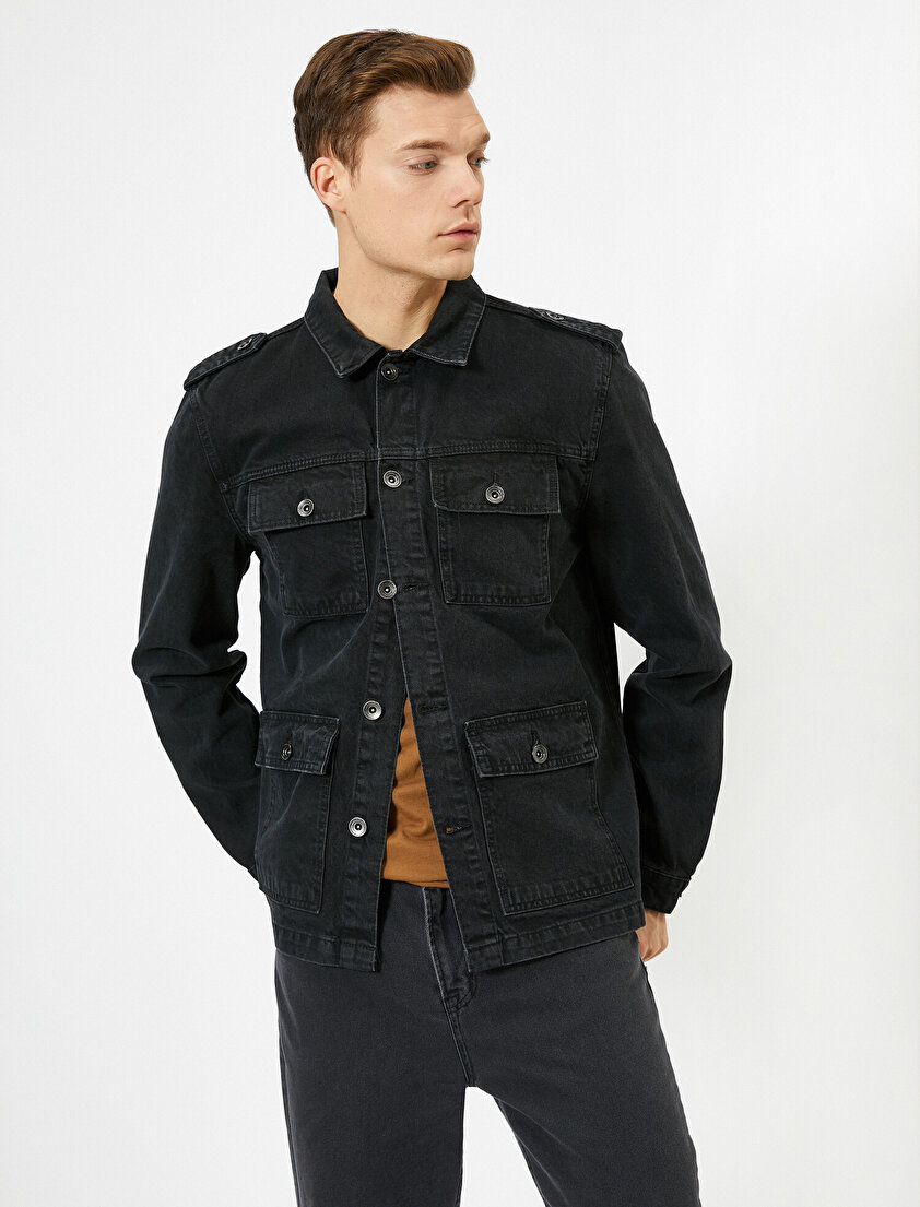 Koton Düğme Detaylı Jean Ceket. 1