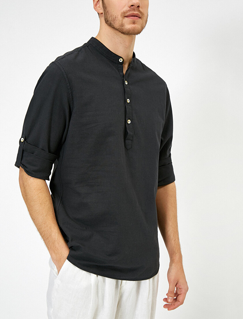 Hakim Yaka Yarım Patlı Regular Fit Casual Gömlek