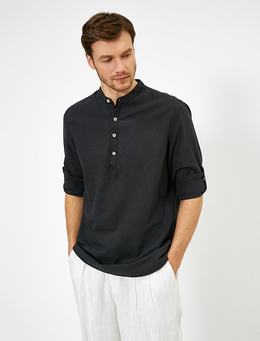 Hakim Yaka Yarım Patlı Regular Fit Casual Gömlek