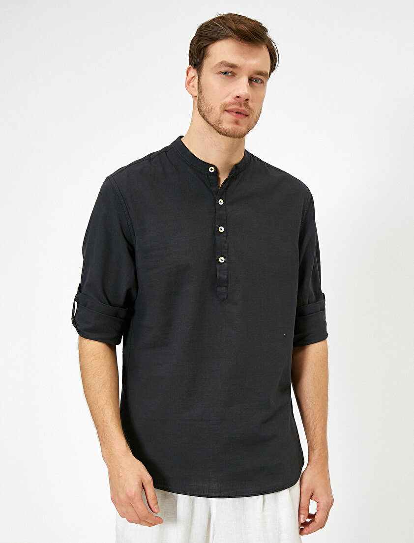 Hakim Yaka Yarım Patlı Regular Fit Casual Gömlek