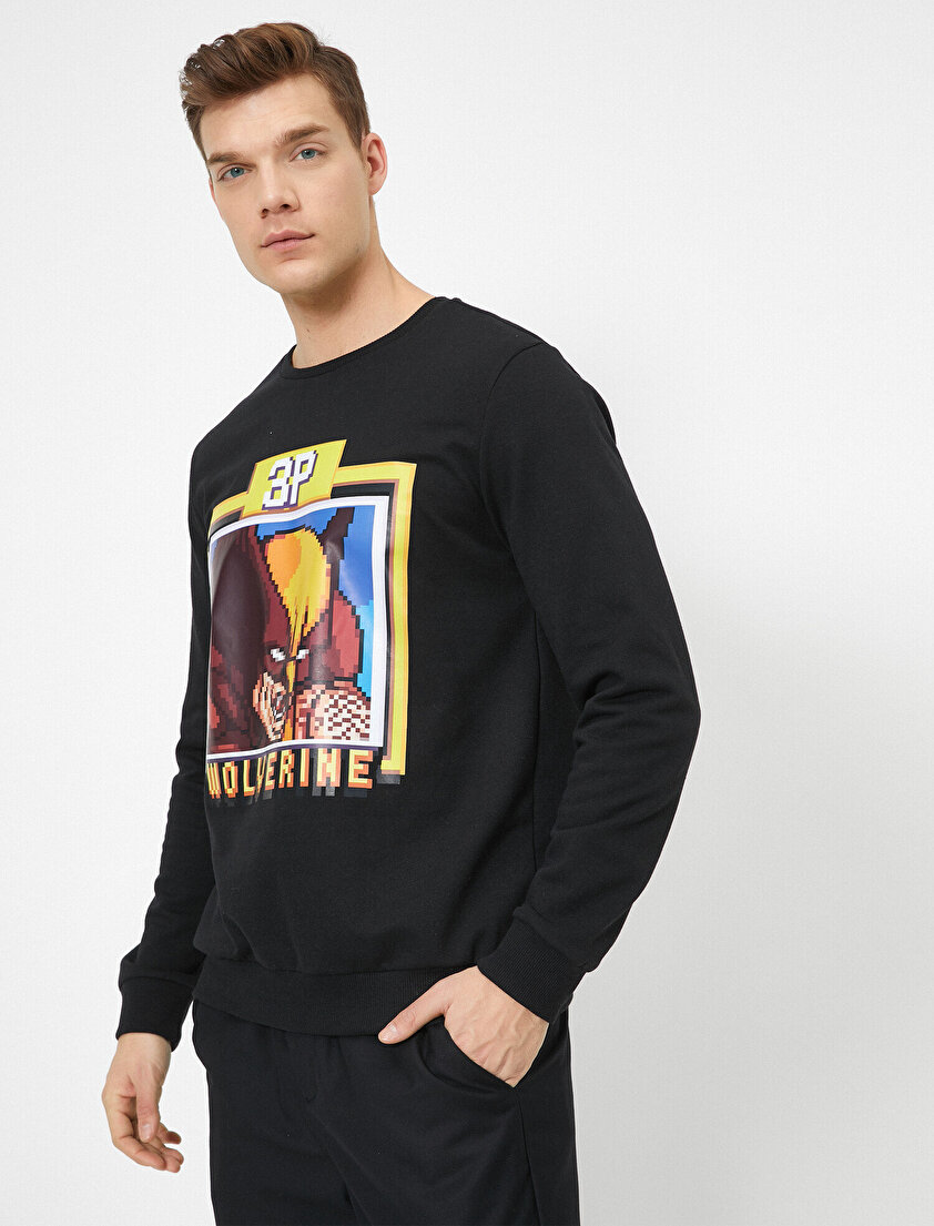 Wolverine Marvel Lisanslı Baskılı Bisiklet Yaka Sweatshirt