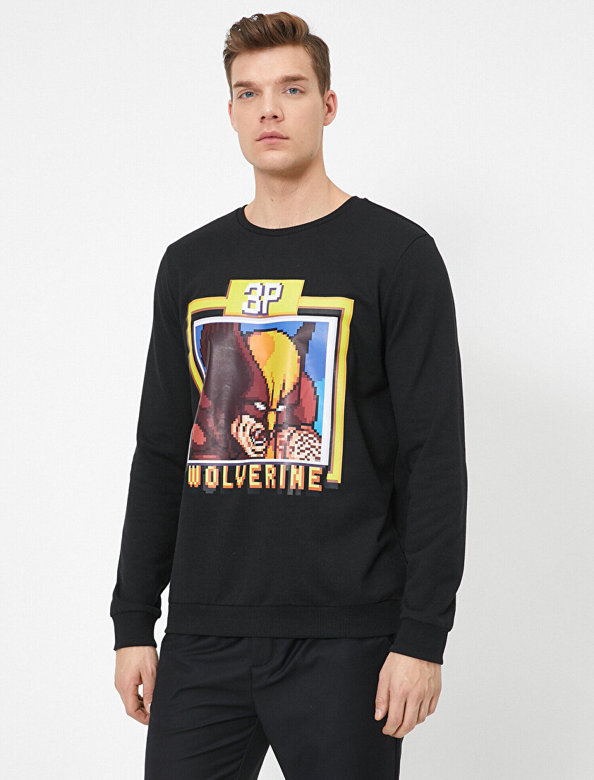 Wolverine Marvel Lisanslı Baskılı Bisiklet Yaka Sweatshirt