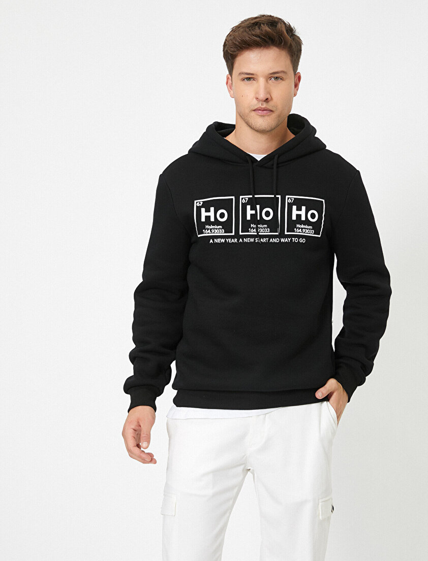 Kapüşonlu Yazılı Baskılı Uzun Kollu Sweatshirt