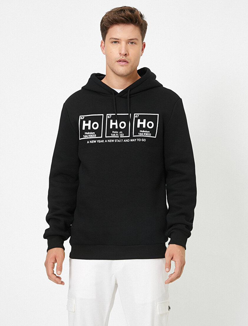 Kapüşonlu Yazılı Baskılı Uzun Kollu Sweatshirt