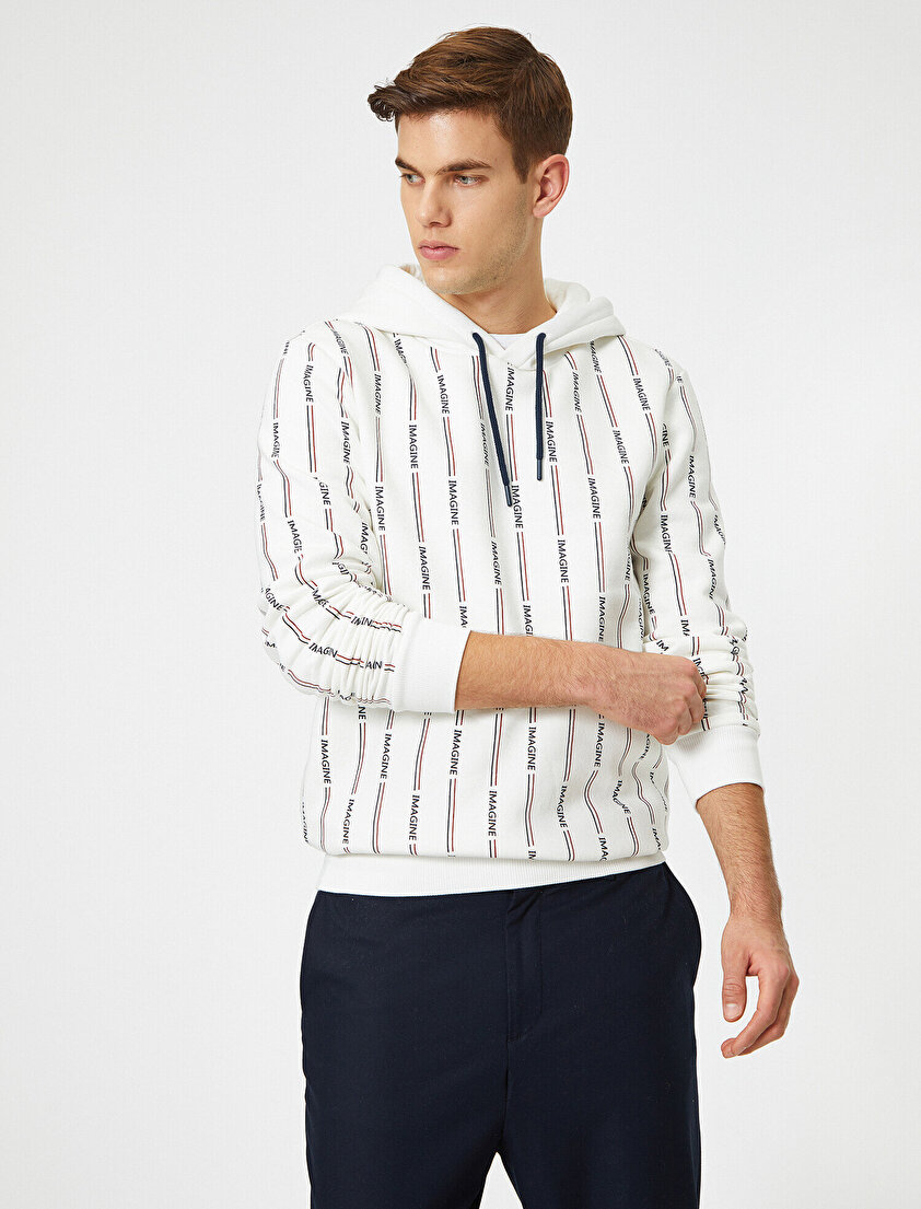 Kapüşonlu Metraj Yazı Baskılı  Sweatshirt