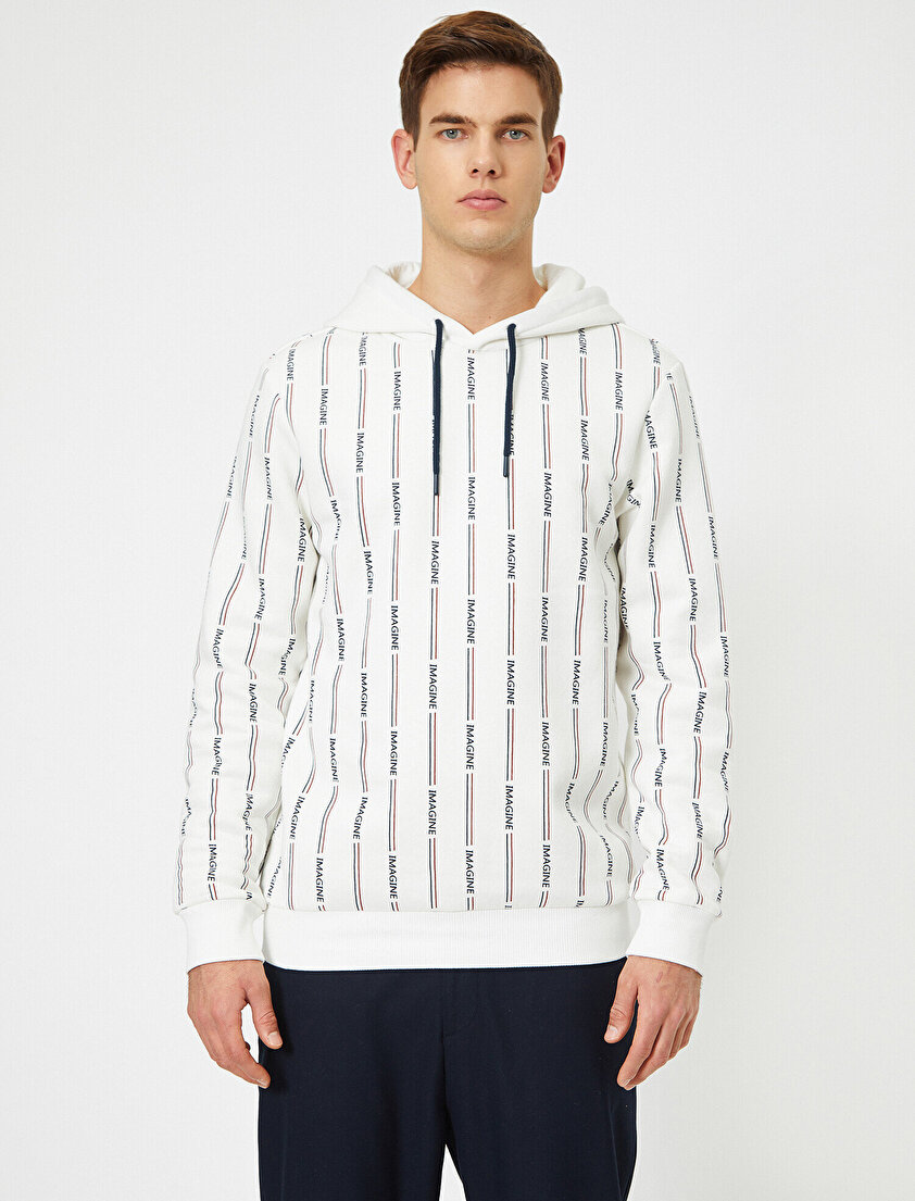 Kapüşonlu Metraj Yazı Baskılı  Sweatshirt