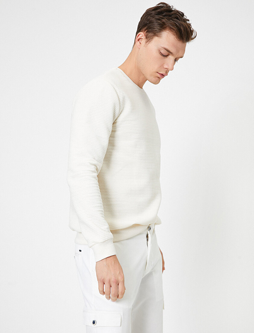 Bisiklet Yaka Ottoman Kumaş Basic Sweatshirt