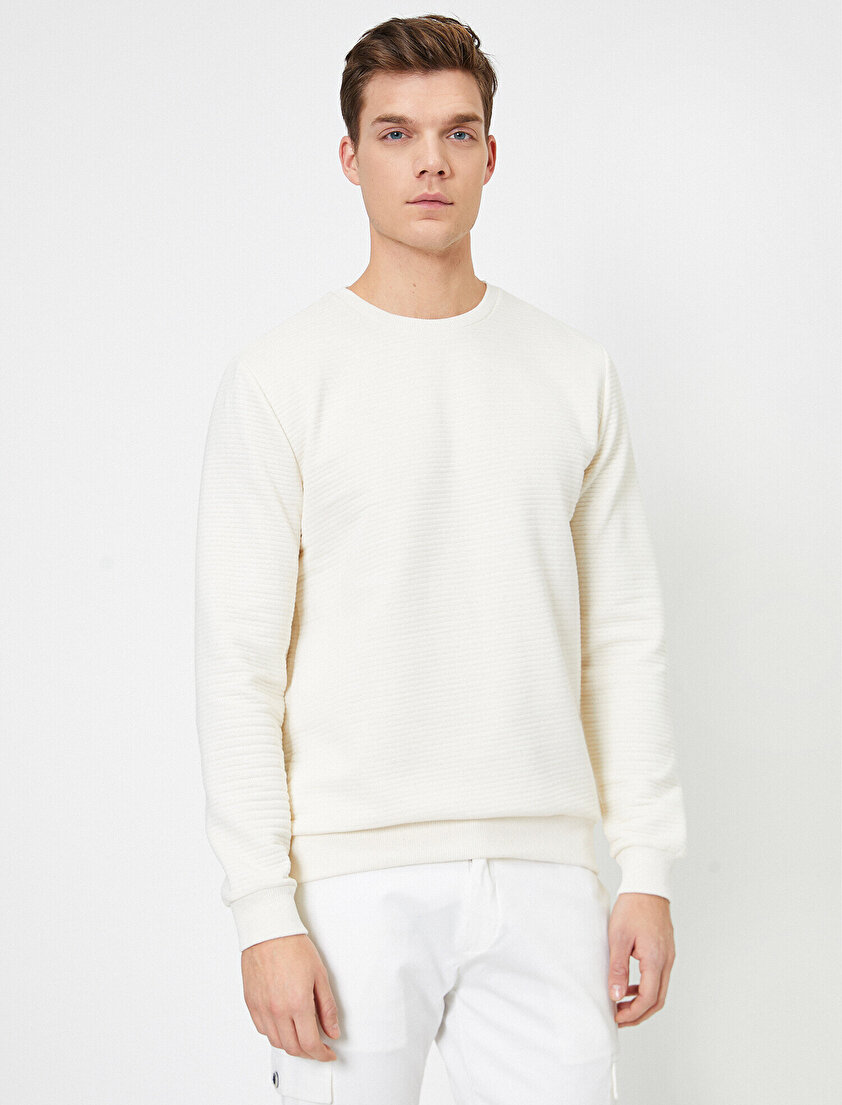 Bisiklet Yaka Ottoman Kumaş Basic Sweatshirt