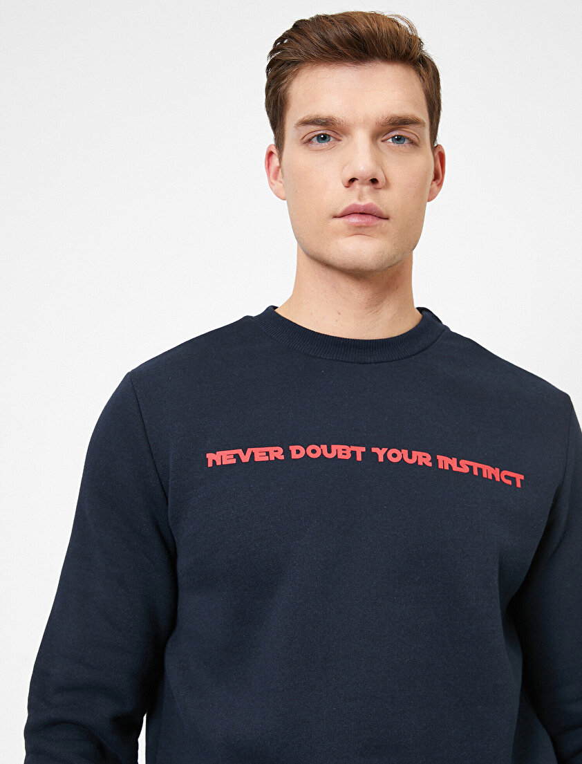 Bisiklet Yaka Yazılı Baskılı Uzun Kollu Sweatshirt