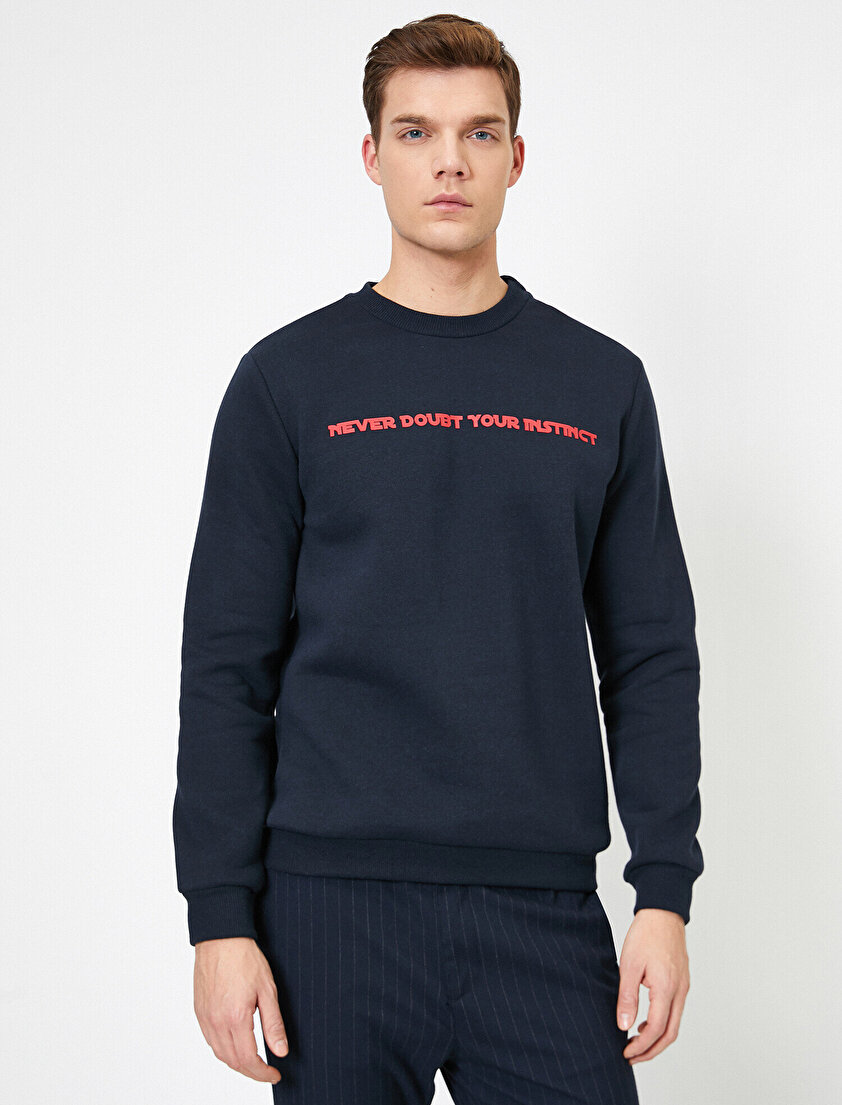 Bisiklet Yaka Yazılı Baskılı Uzun Kollu Sweatshirt