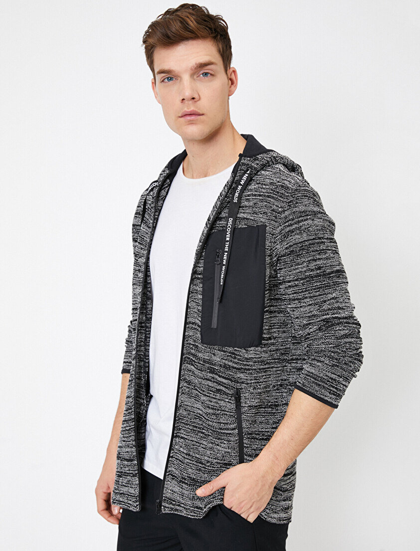 Kapüşonlu Cep Detaylı Slim Fit Hırka