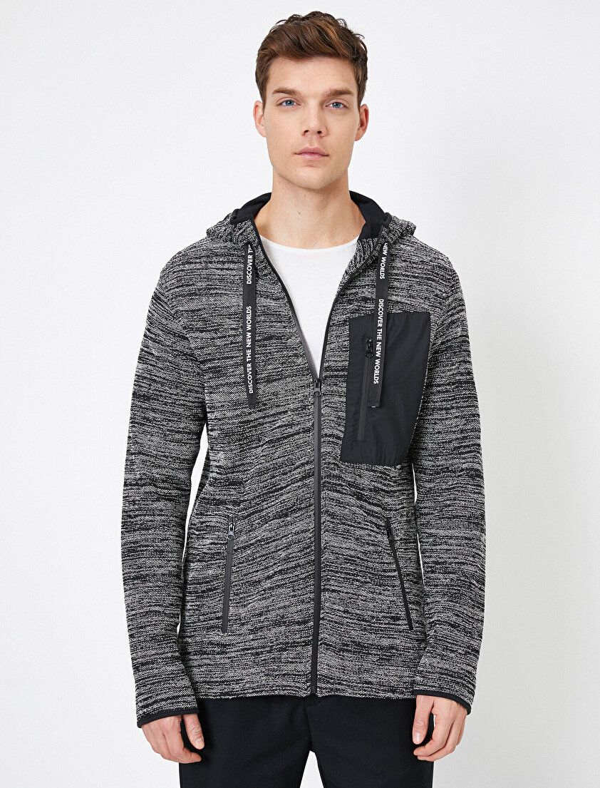 Kapüşonlu Cep Detaylı Slim Fit Hırka