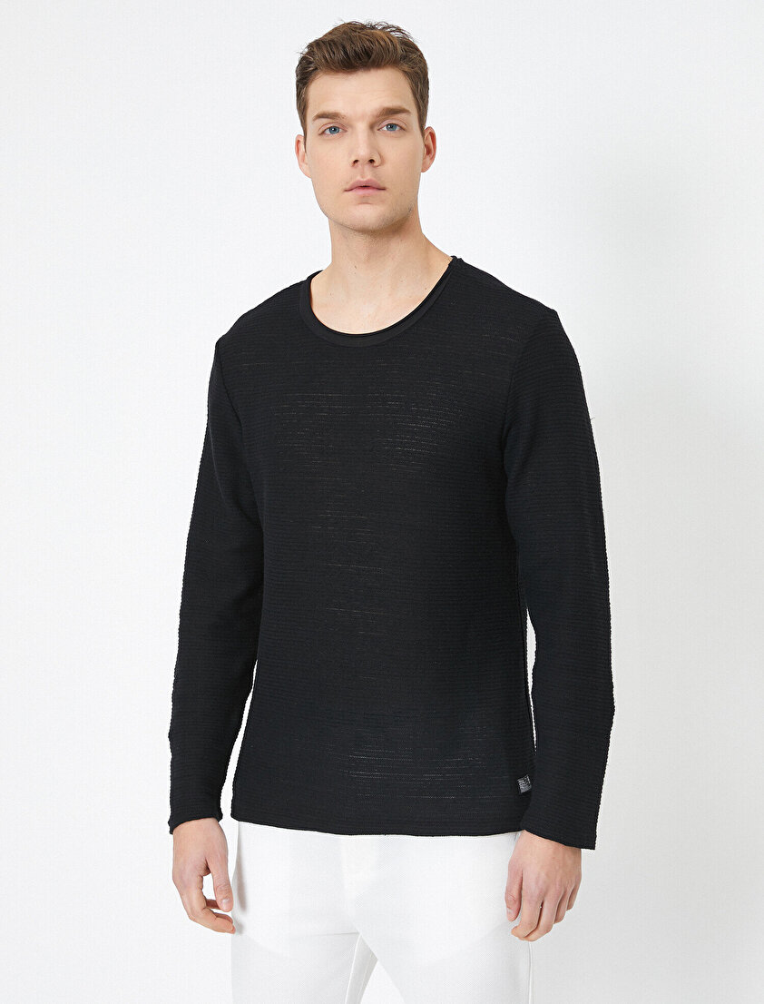 Bisiklet Yaka Dokulu Kumaş Mevsimlik Slim Fit Kazak