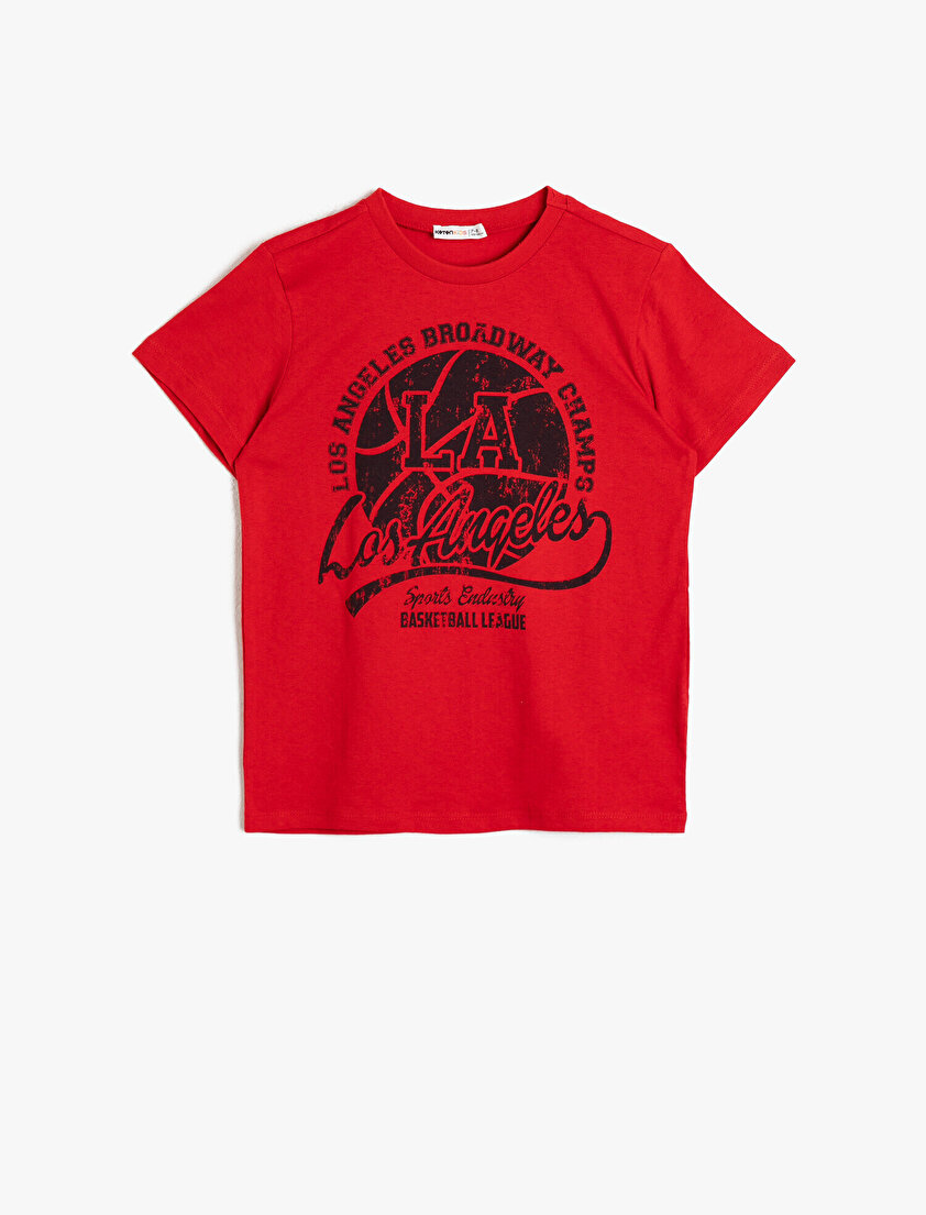 Baskılı Pamuklu Kısa Kollu Bisiklet Yaka Tişört