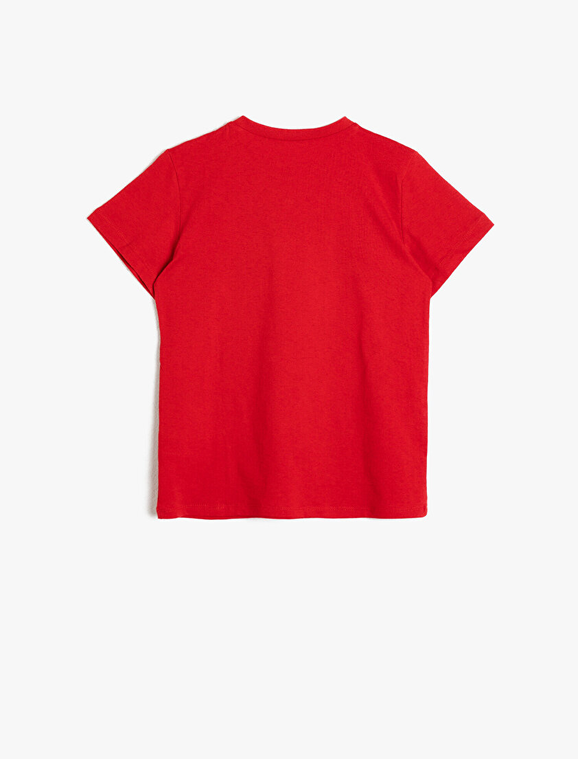 Baskılı Pamuklu Kısa Kollu Bisiklet Yaka Tişört