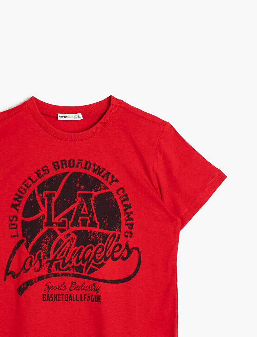 Baskılı Pamuklu Kısa Kollu Bisiklet Yaka Tişört