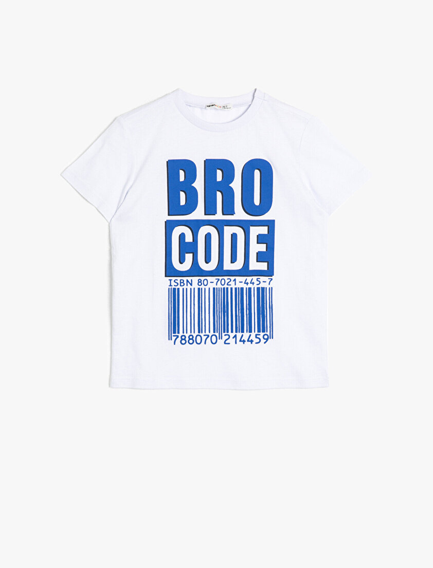 Baskılı Pamuklu Kısa Kollu Bisiklet Yaka Tişört