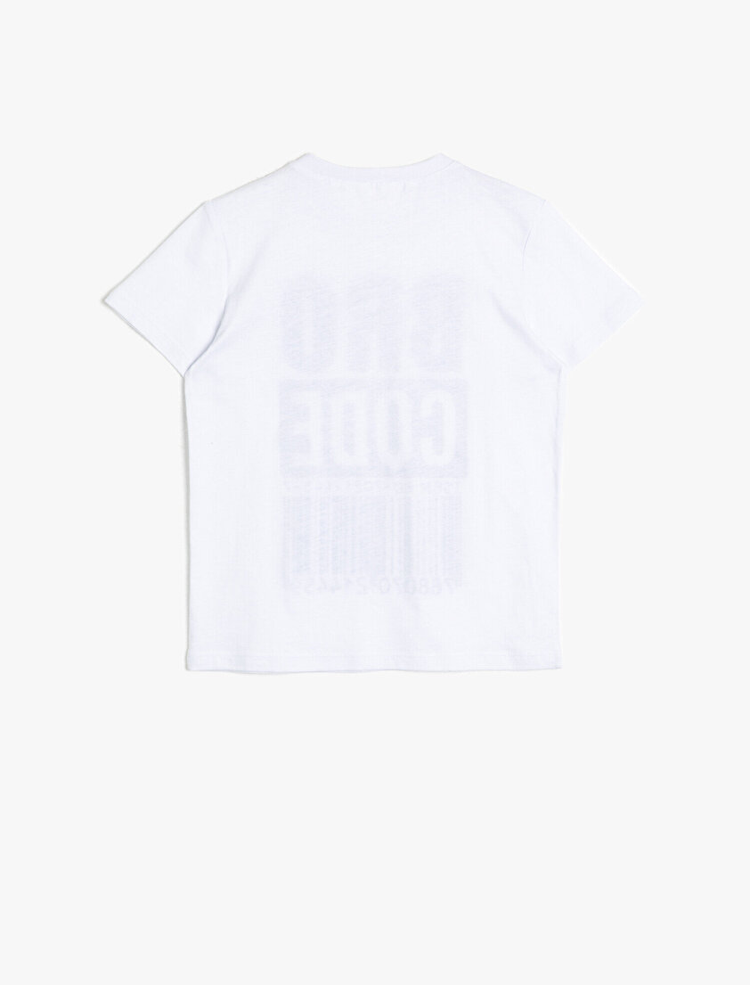 Baskılı Pamuklu Kısa Kollu Bisiklet Yaka Tişört