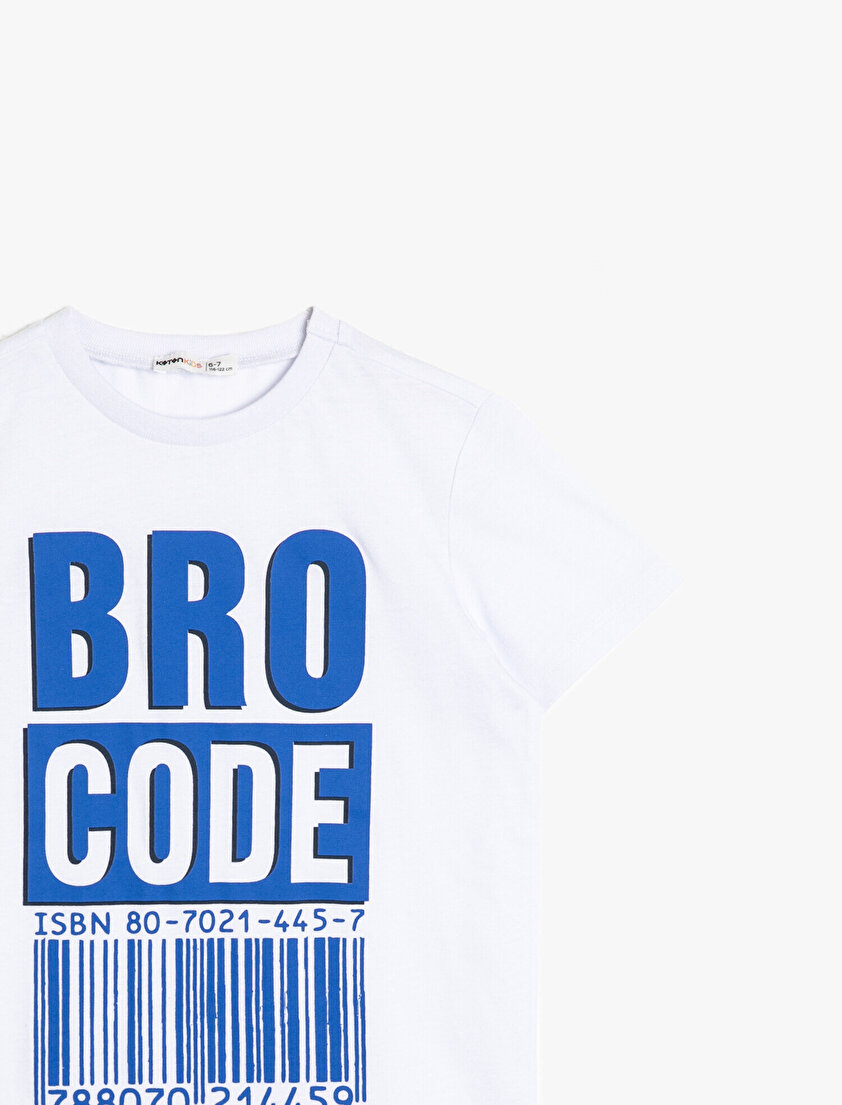 Baskılı Pamuklu Kısa Kollu Bisiklet Yaka Tişört