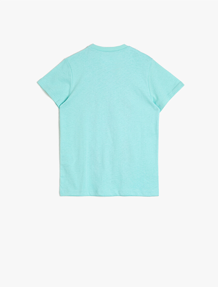 Pamuklu Baskılı Kısa Kollu Bisiklet Yaka Tişört