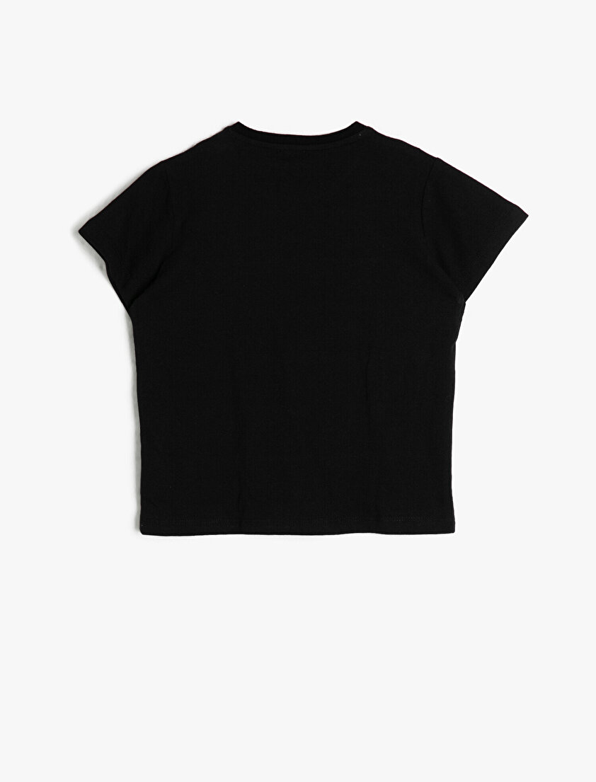 Pamuklu Baskılı Kısa Kollu Bisiklet Yaka Tişört