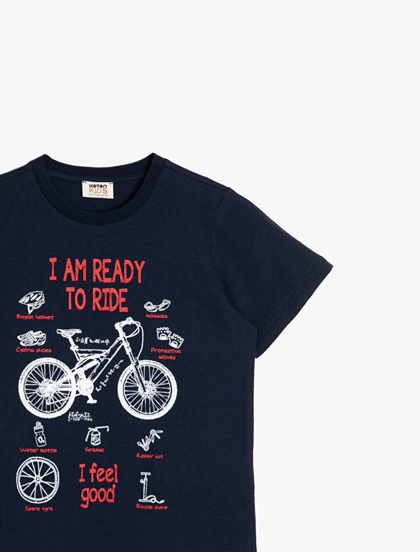 Pamuklu Bisiklet Baskılı Kısa Kollu Bisiklet Yakalı Tişört