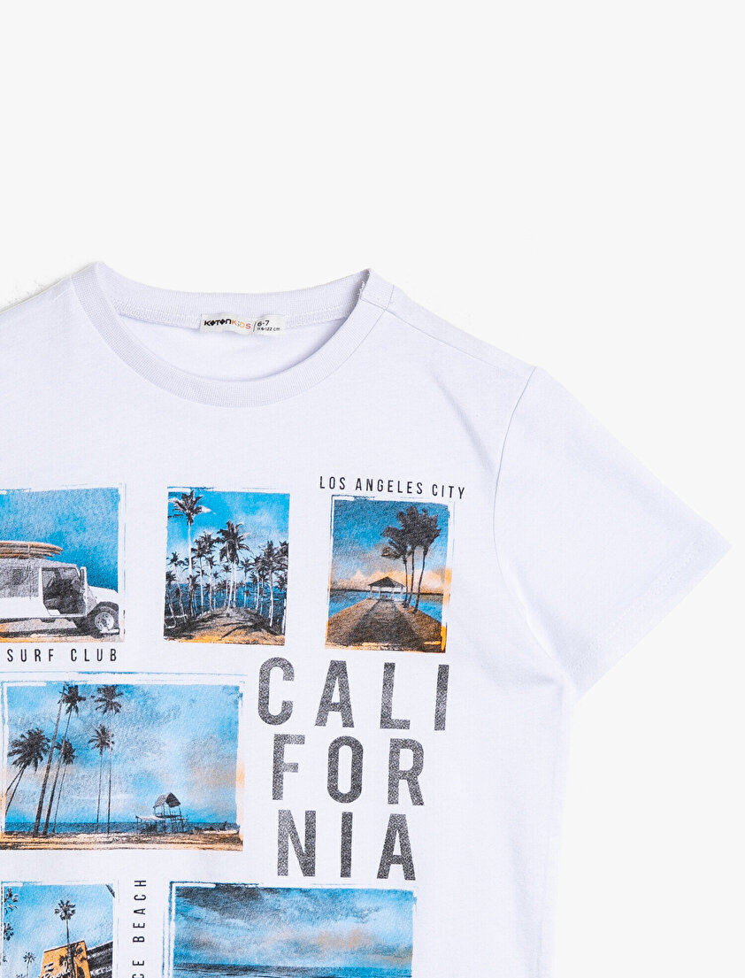 Pamuklu Baskılı Kısa Kollu Bisiklet Yaka Tişört