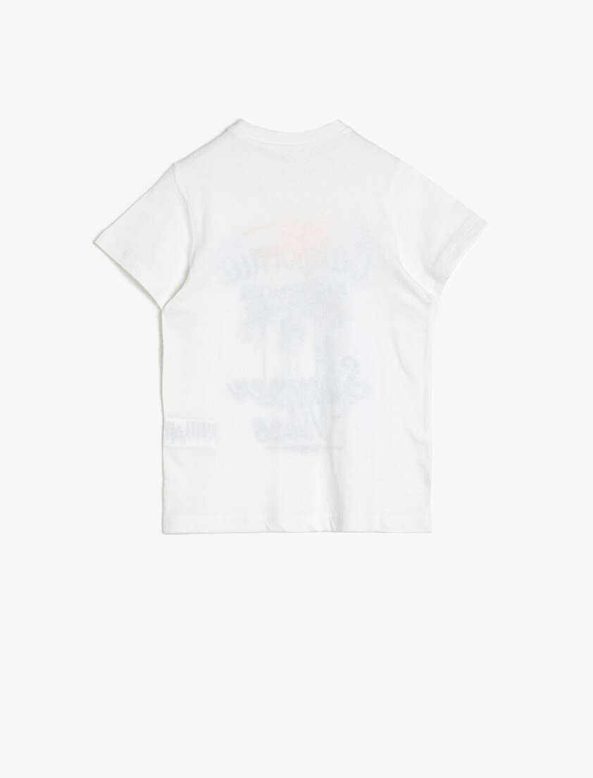 Baskılı Pamuklu Kısa Kollu Bisiklet Yaka Tişört