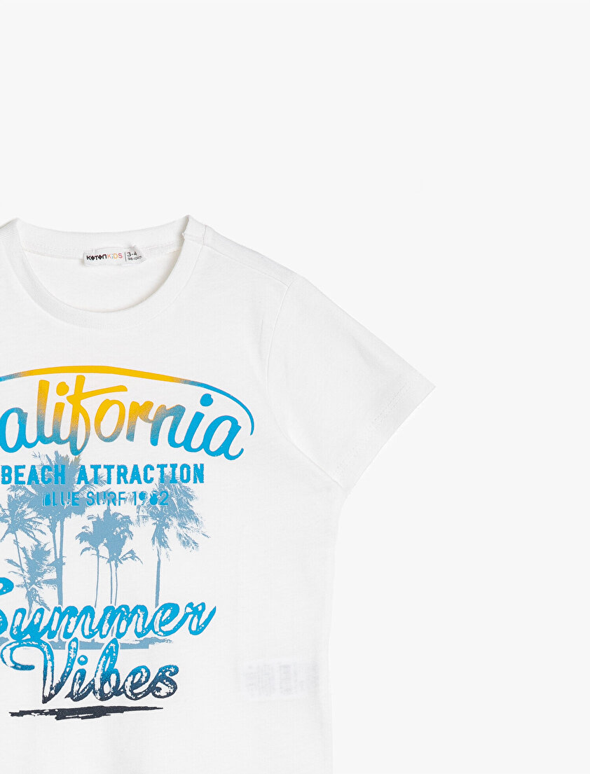 Baskılı Pamuklu Kısa Kollu Bisiklet Yaka Tişört