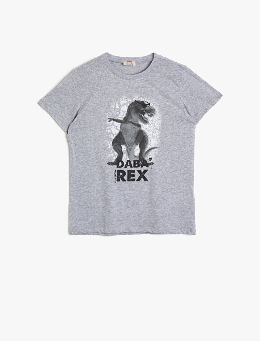 Baskılı Pamuklu Kısa Kollu Bisiklet Yaka Tişört