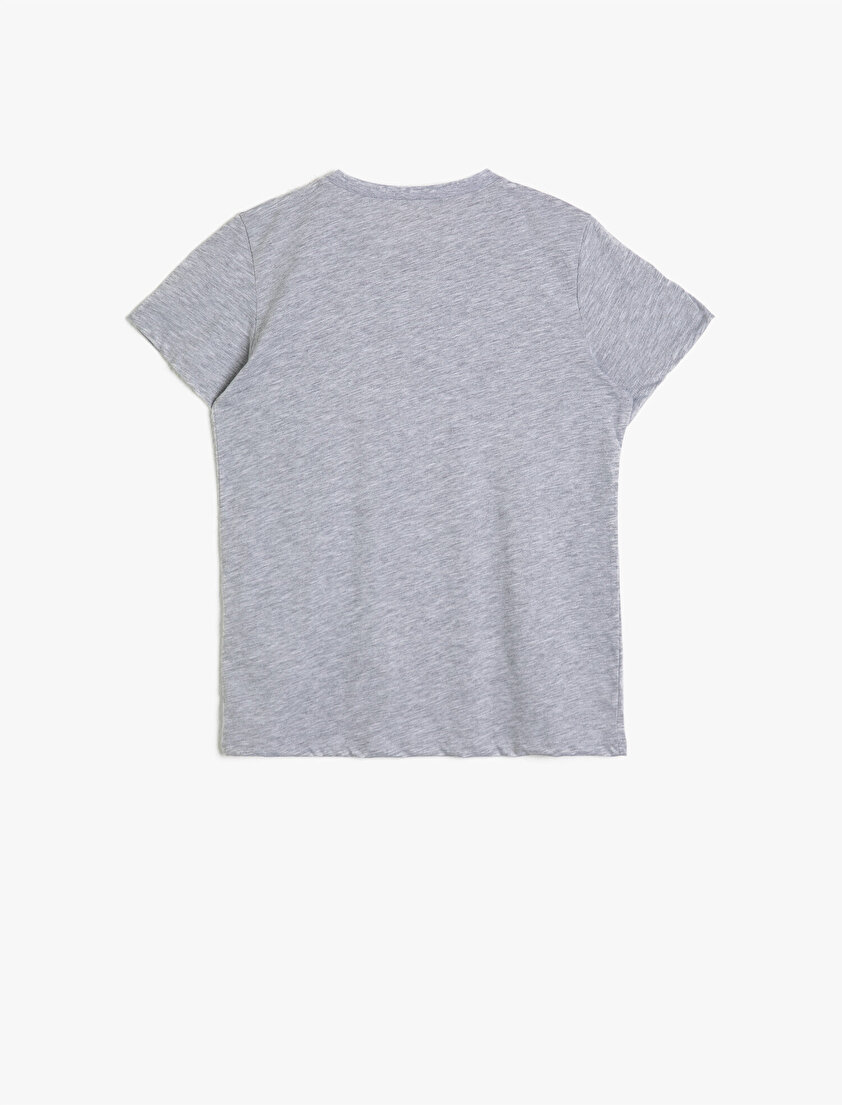 Baskılı Pamuklu Kısa Kollu Bisiklet Yaka Tişört