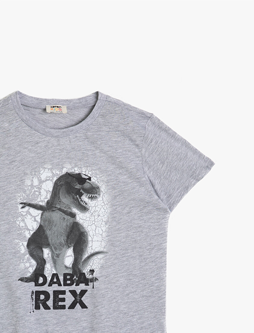 Baskılı Pamuklu Kısa Kollu Bisiklet Yaka Tişört