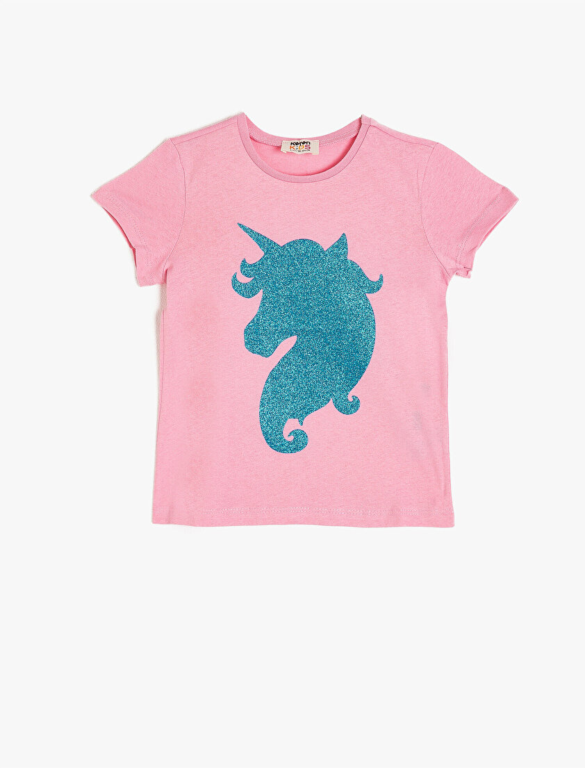 Unicorn Sim Detaylı Bisiklet Yaka Kısa Kollu  Tişört