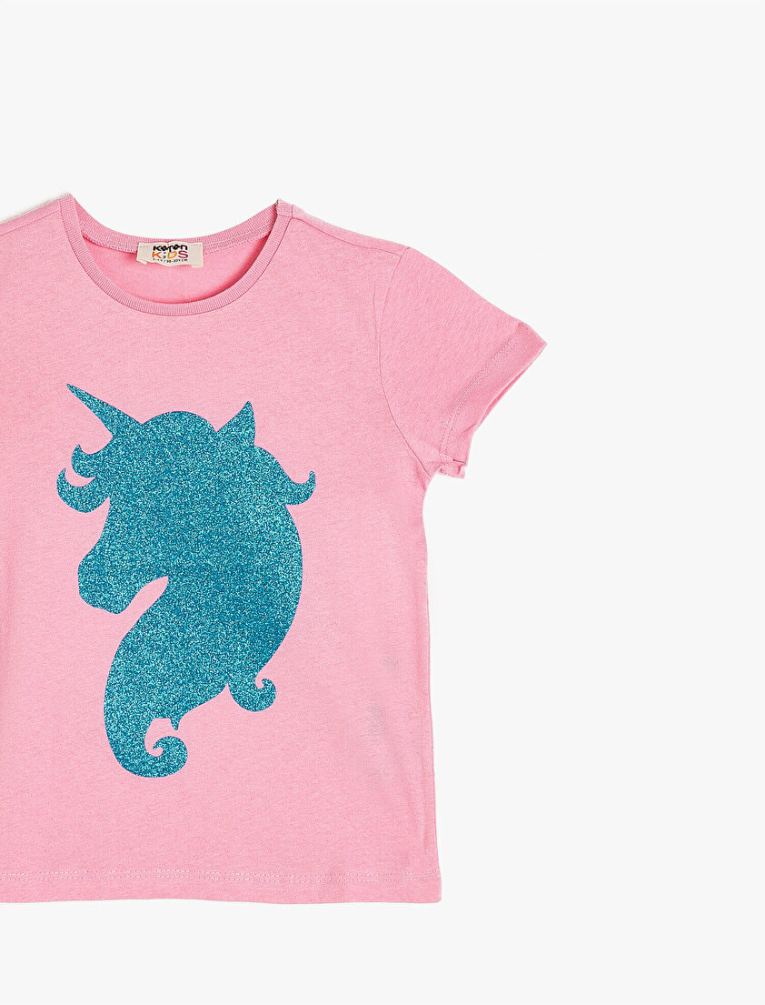 Unicorn Sim Detaylı Bisiklet Yaka Kısa Kollu  Tişört